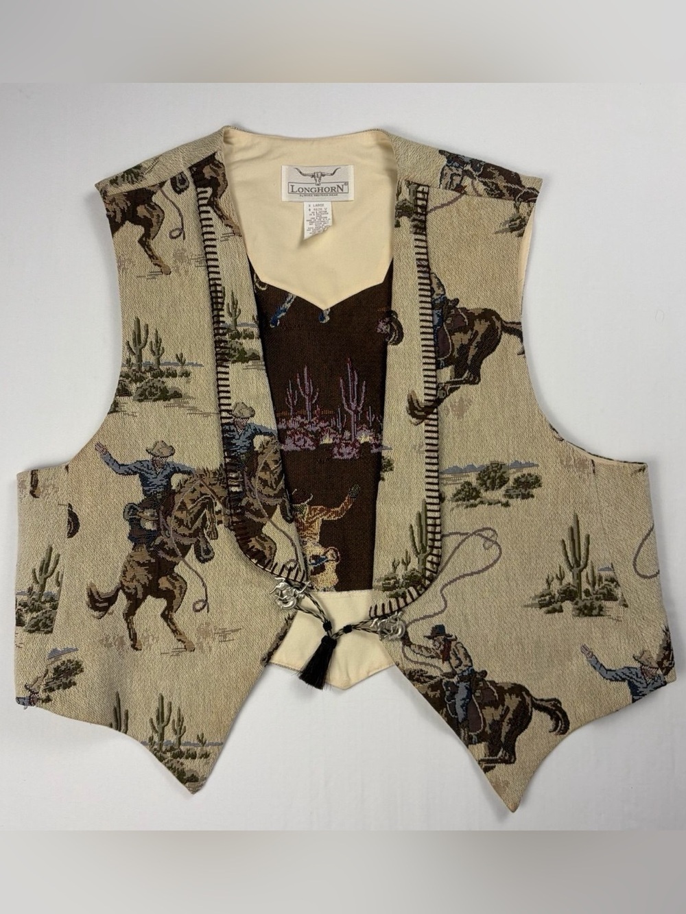 Vintage Longhorn Western Tapestry Vest Women XL Cowboy Rodeo Made USA Rare